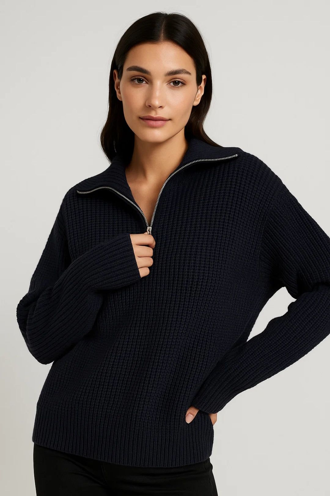 Dames Trui Oversized Warm Met Rits voor Winter - StudioMarella
