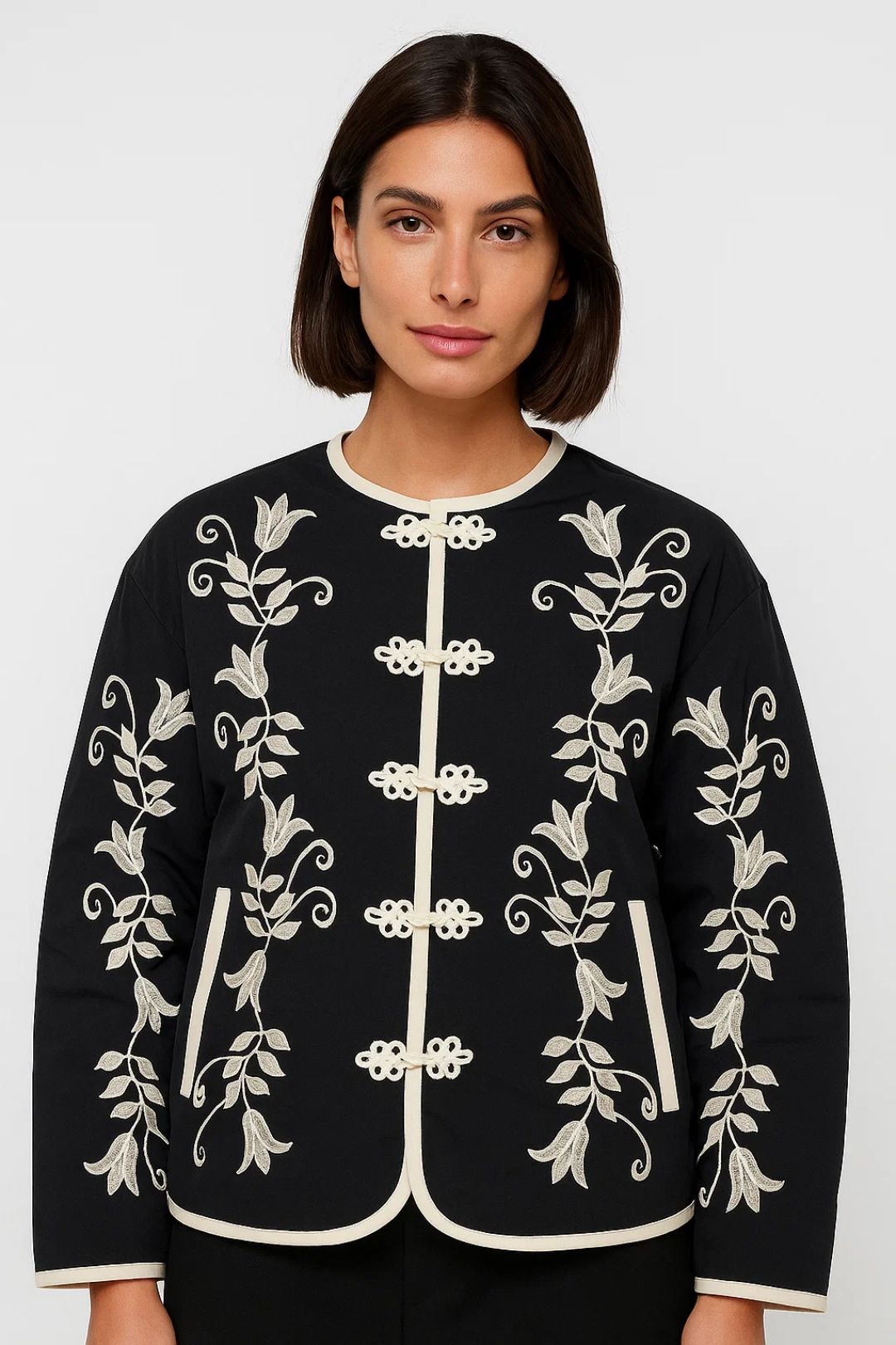 Dames Blazer Geborduurd Elegant Zonder Kraag - StudioMarella