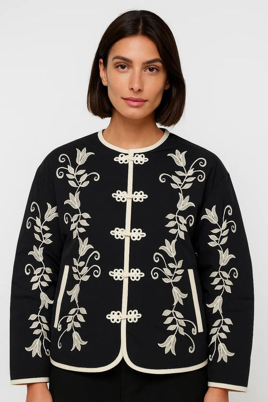 Dames Blazer Geborduurd Elegant Zonder Kraag - StudioMarella