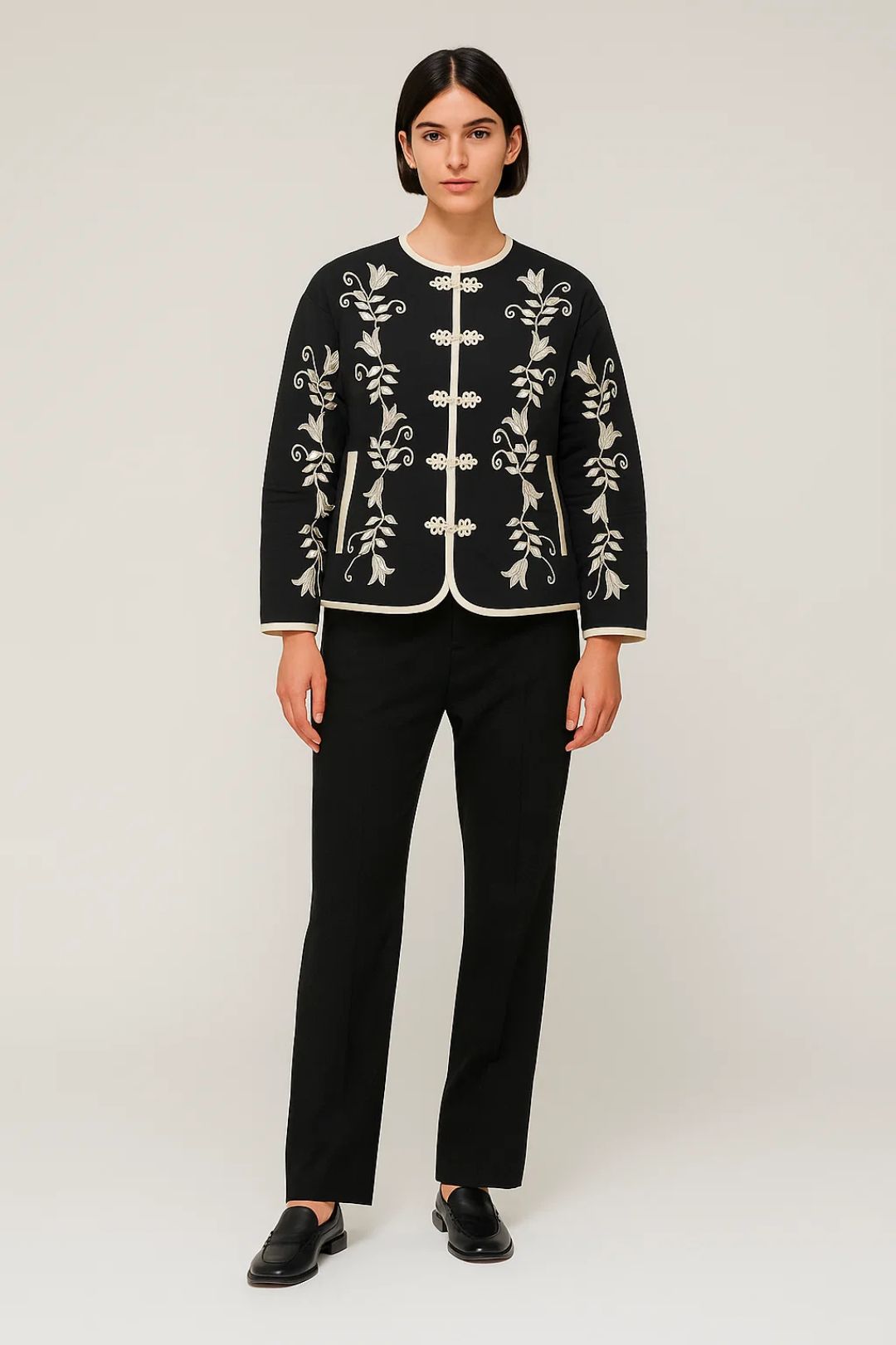 Dames Blazer Geborduurd Elegant Zonder Kraag