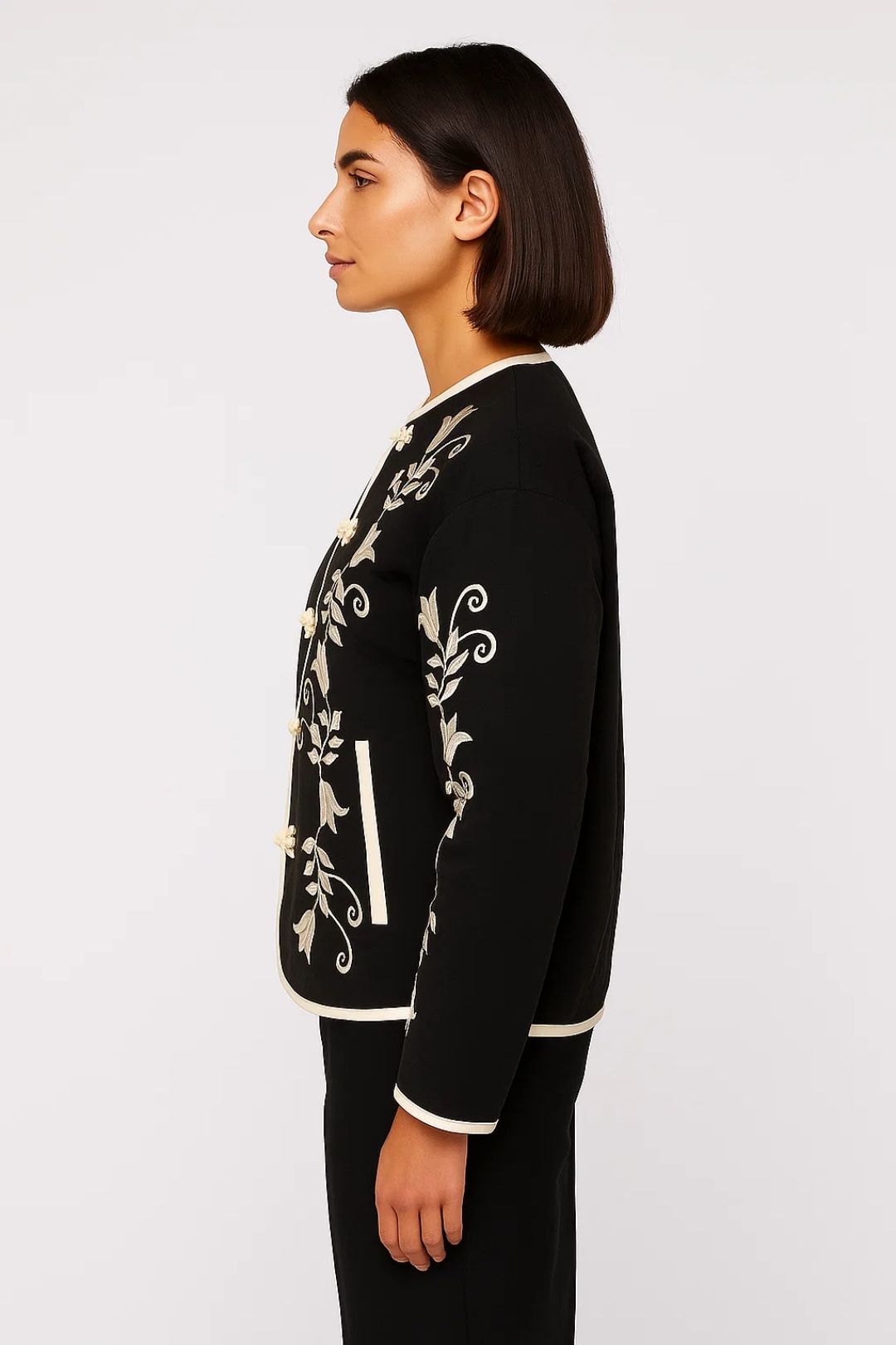 Dames Blazer Geborduurd Elegant Zonder Kraag
