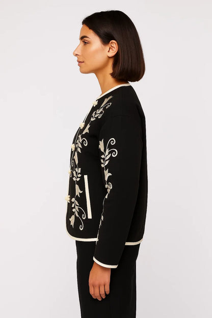 Dames Blazer Geborduurd Elegant Zonder Kraag