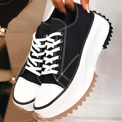 Dames Canvas Sneakers – Lage Platform Schoenen met Dikke Zool