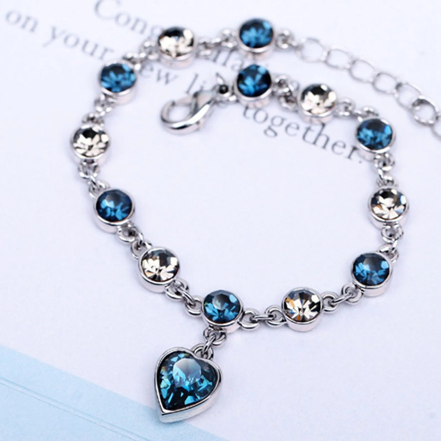 Oceaan Hart Kristallen Armband Zilver met Zirkonia Steentjes voor Vrouwen Elegant Sieraad