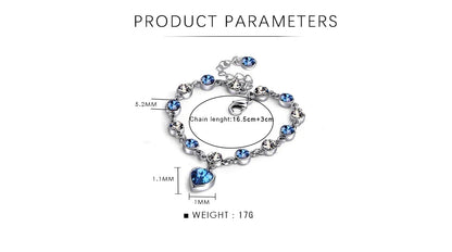 Oceaan Hart Kristallen Armband Zilver met Zirkonia Steentjes voor Vrouwen Elegant Sieraad