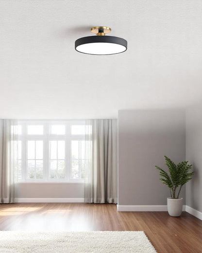 Moderne ronde plafondlamp met goud detail en acryl diffuser – minimalistische semi flush design verlichting voor woonkamer en slaapkamer