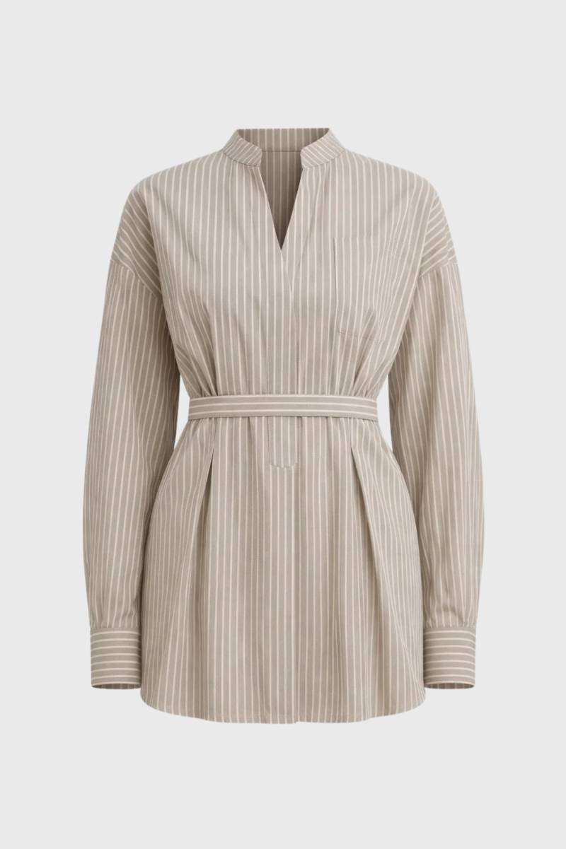 Dames Blouse Gestreept met Ceintuur en V-hals - StudioMarella