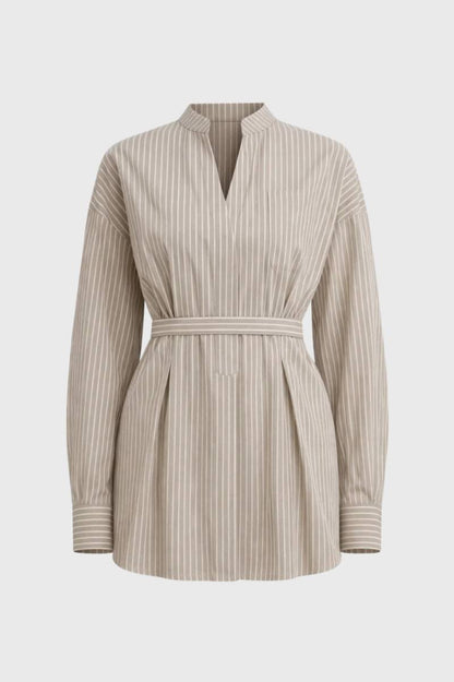 Dames Blouse Gestreept met Ceintuur en V-hals - StudioMarella