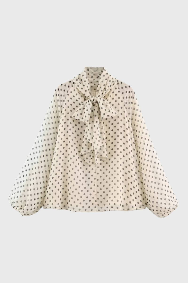 Dames Blouse Stippenprint Vintage Strikceintuur - StudioMarella
