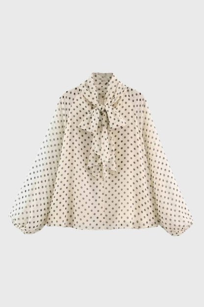 Dames Blouse Stippenprint Vintage Strikceintuur - StudioMarella