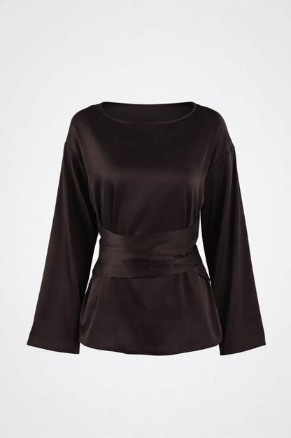 Dames Blouse V-hals Lange Mouwen Elegant Zwart - StudioMarella