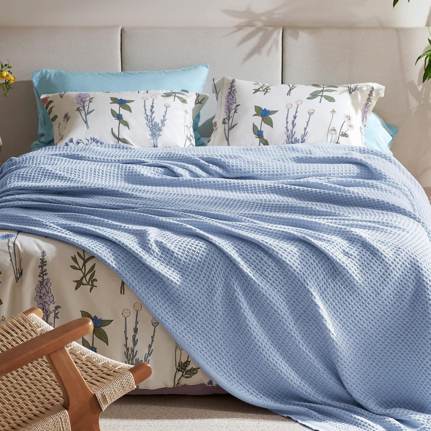 Lichtgewicht Katoenen Wafelplaid Tweepersoonsbed Zacht Ademend Deken Scandinavisch Design 90x90 cm Woonkamer