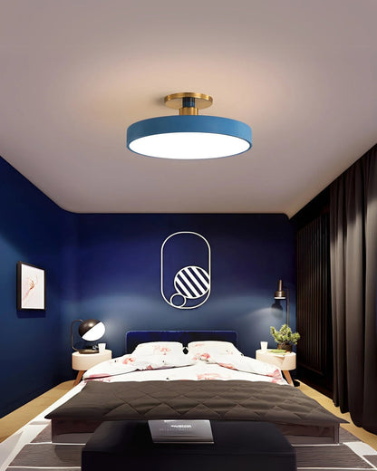 Moderne ronde plafondlamp met goud detail en acryl diffuser – minimalistische semi flush design verlichting voor woonkamer en slaapkamer