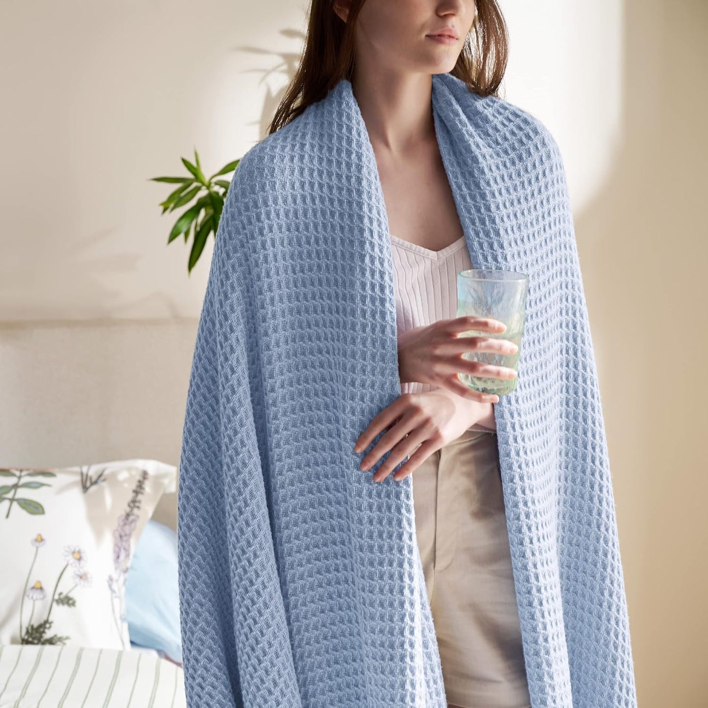 Lichtgewicht Katoenen Wafelplaid Tweepersoonsbed Zacht Ademend Deken Scandinavisch Design 90x90 cm Woonkamer