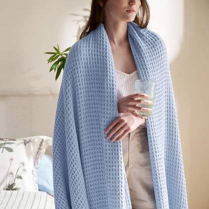 Lichtgewicht Katoenen Wafelplaid Tweepersoonsbed Zacht Ademend Deken Scandinavisch Design 90x90 cm Woonkamer