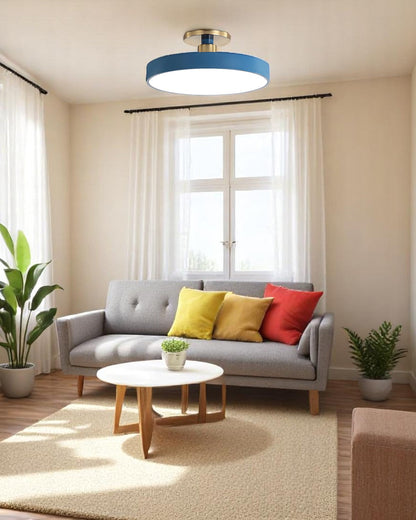 Moderne ronde plafondlamp met goud detail en acryl diffuser – minimalistische semi flush design verlichting voor woonkamer en slaapkamer