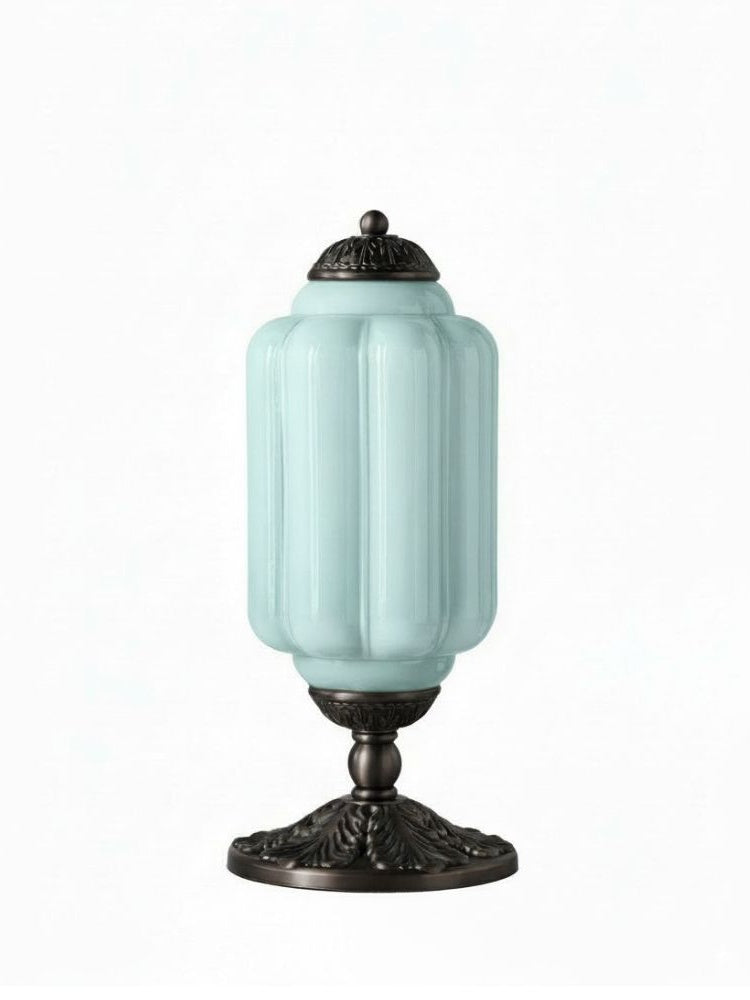Vintage Glazen Tafellamp met Messing of Zwarte Afwerking