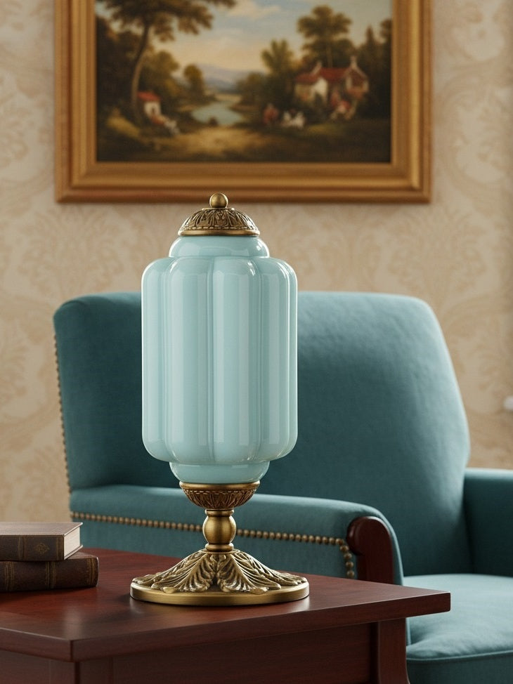 Vintage Glazen Tafellamp met Messing of Zwarte Afwerking