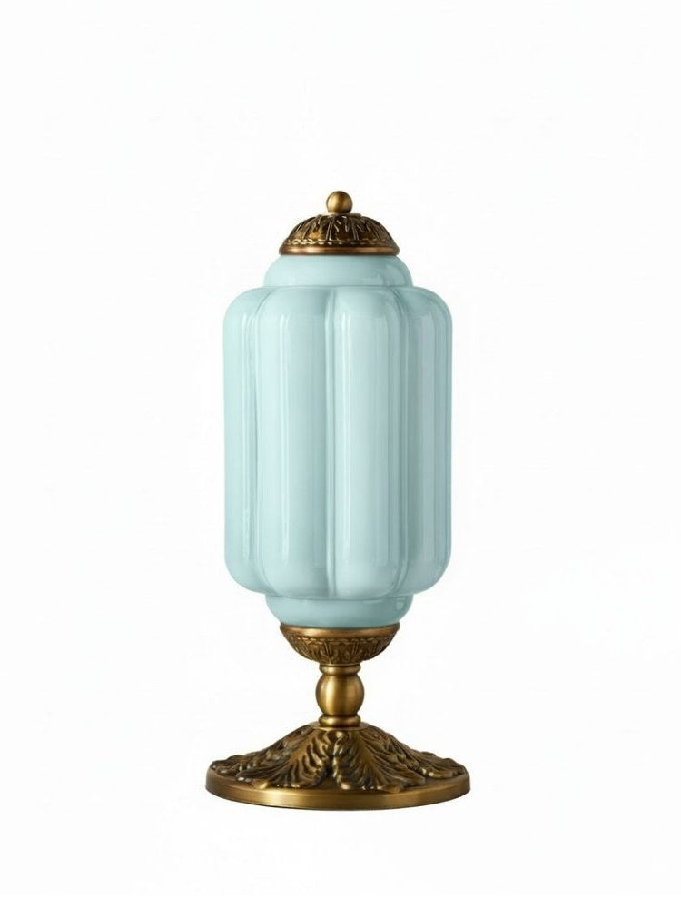 Vintage Glazen Tafellamp met Messing of Zwarte Afwerking