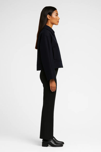 Korte Damesjas Met Klassieke Kraag Casual Stijl