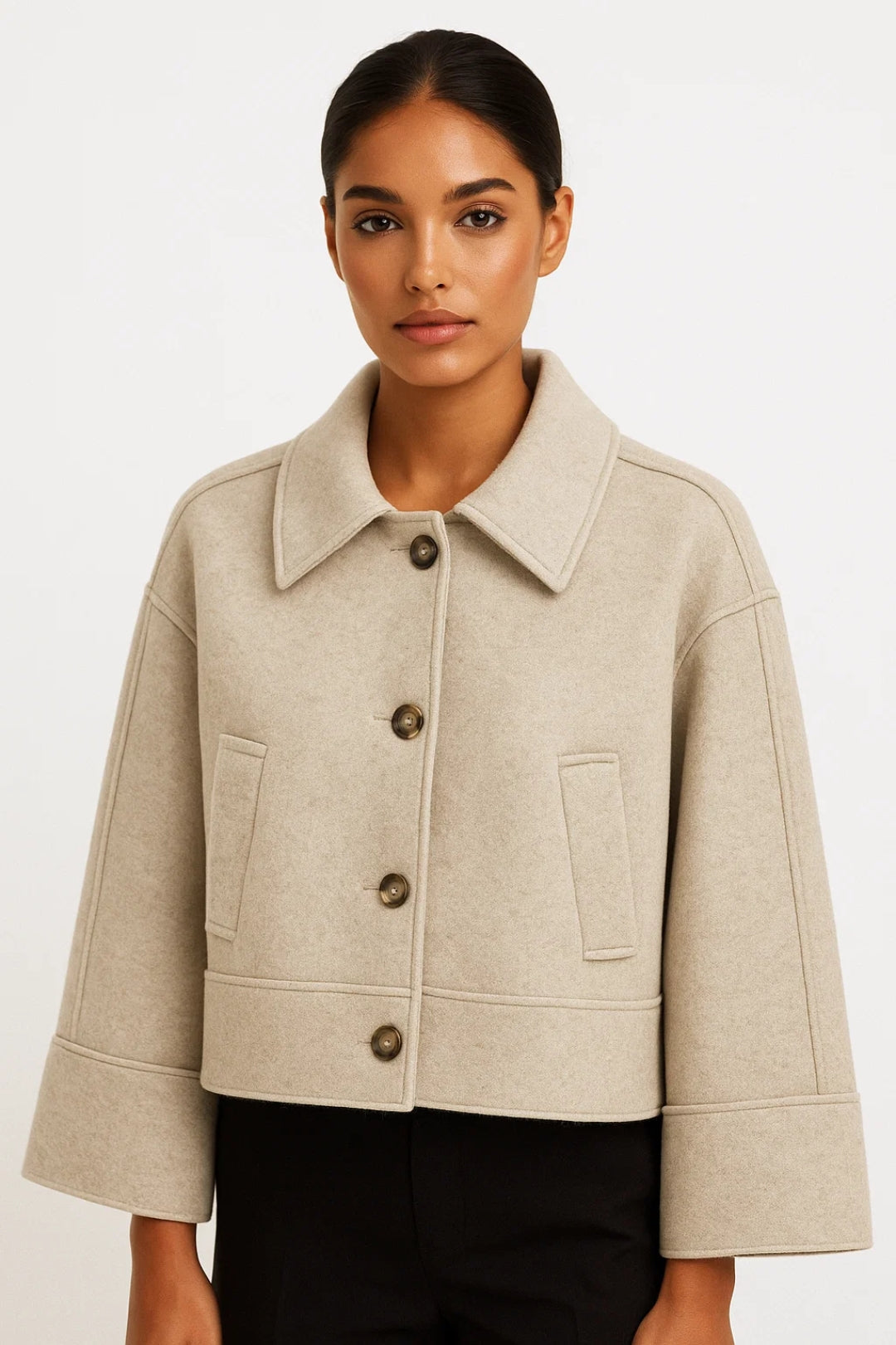 Korte Damesjas Met Klassieke Kraag Casual Stijl