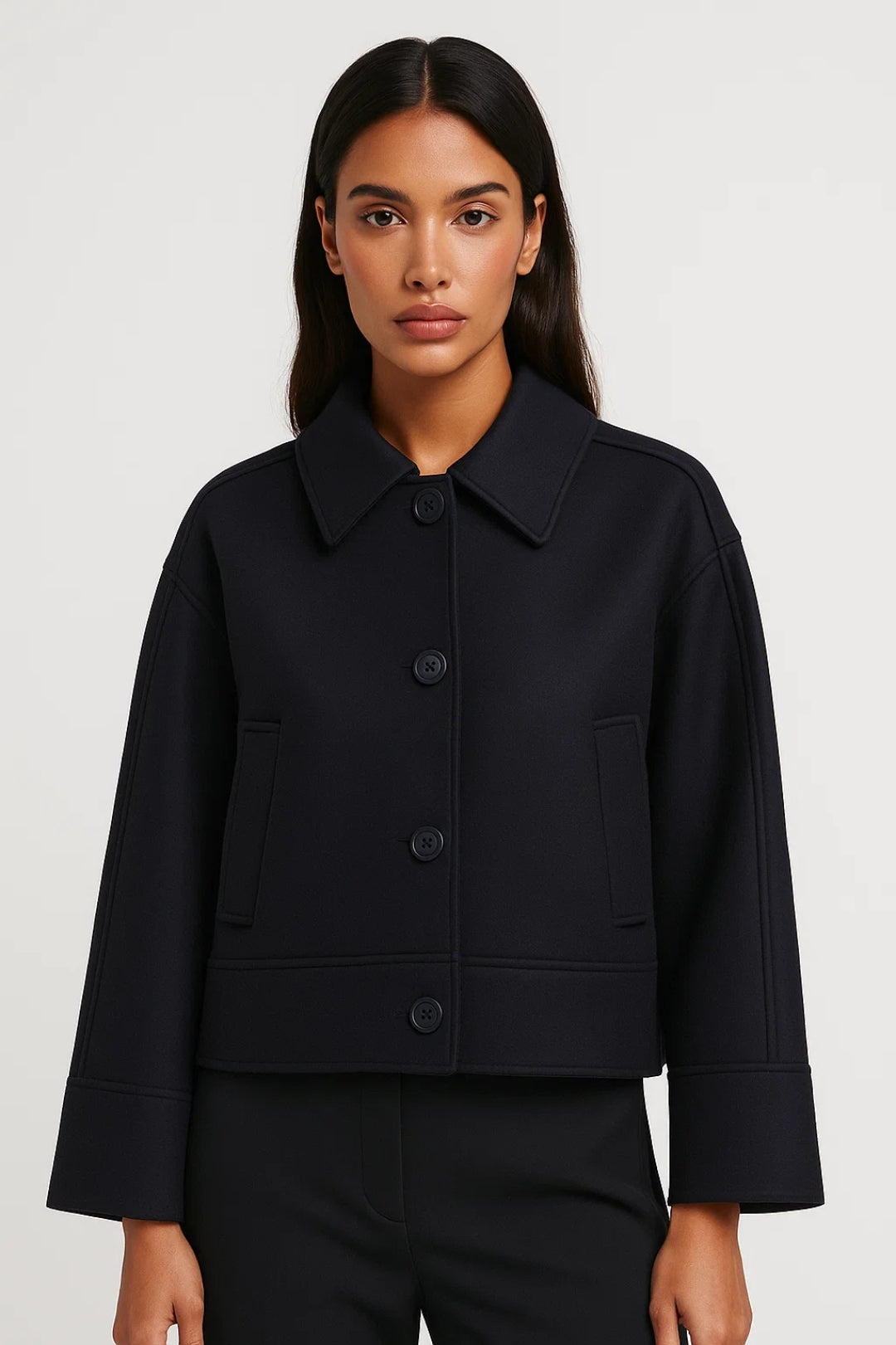 Korte Damesjas Met Klassieke Kraag Casual Stijl - StudioMarella