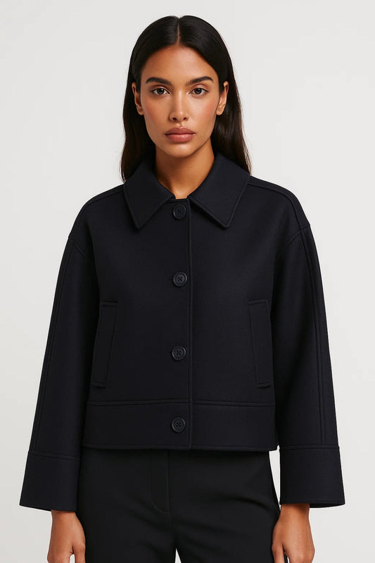Korte Damesjas Met Klassieke Kraag Casual Stijl - StudioMarella