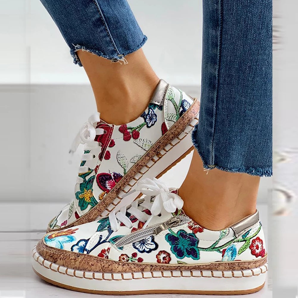 Dames Schoenen Bloemenprint Gevulkaniseerd Leer