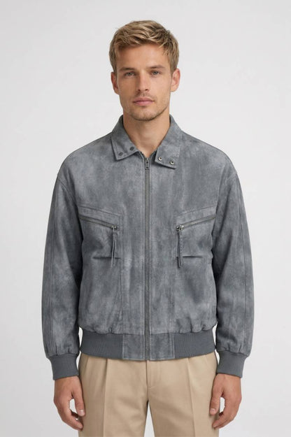 Bomber Jas Heren - Vintage Look met Opstaande Kraag | Relaxed - Lichtgrijs