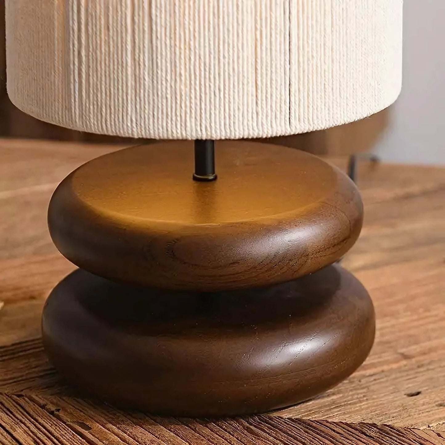 Tafellamp Hout Textiel Donker Bruin Rond Design Nachtkastje
