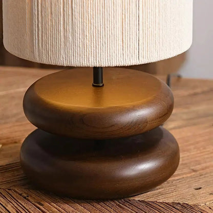 Tafellamp Hout Textiel Donker Bruin Rond Design Nachtkastje