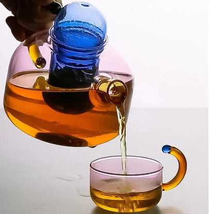 Sansoti | Borosilicaat Glazen Theepot met Kopjes – Design Theeset van Hittebestendig Glas