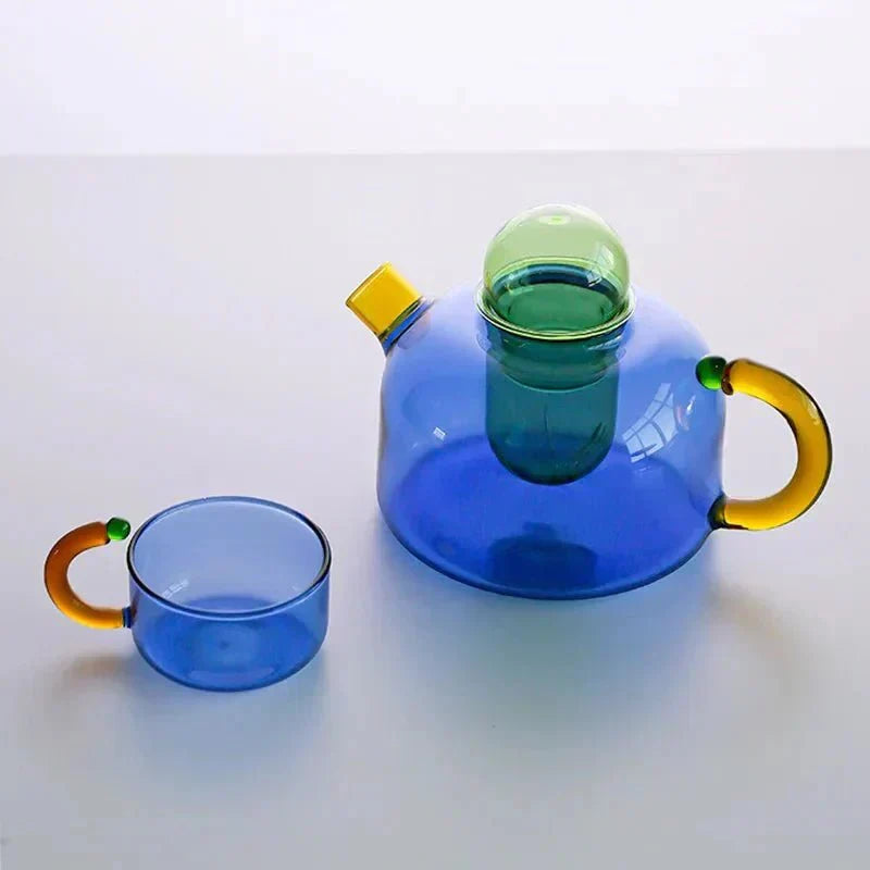 Sansoti | Borosilicaat Glazen Theepot met Kopjes – Design Theeset van Hittebestendig Glas