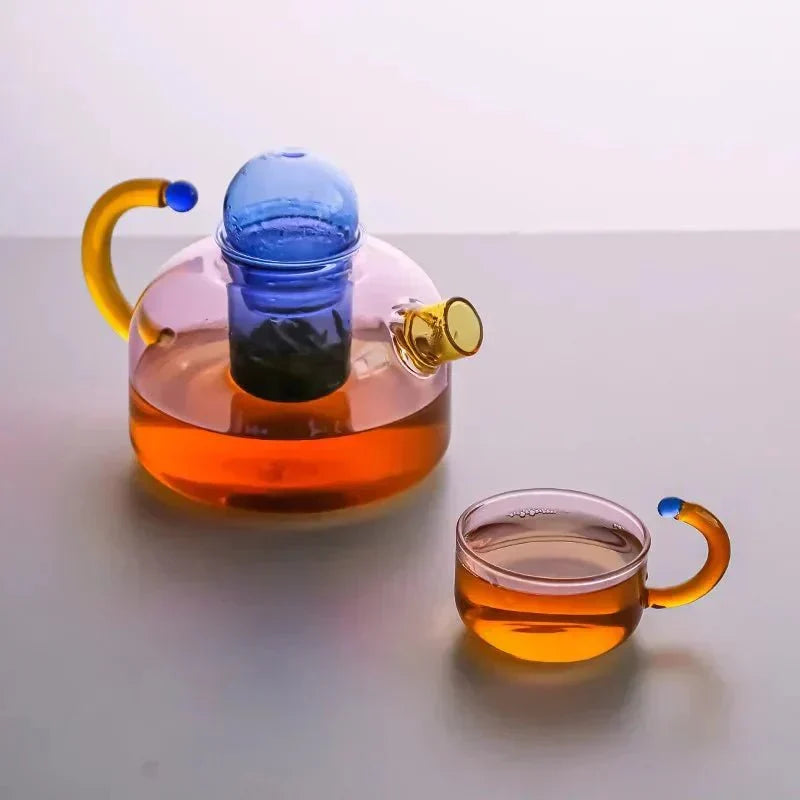 Sansoti | Borosilicaat Glazen Theepot met Kopjes – Design Theeset van Hittebestendig Glas