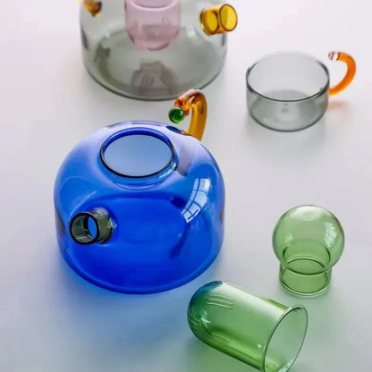 Sansoti | Borosilicaat Glazen Theepot met Kopjes – Design Theeset van Hittebestendig Glas