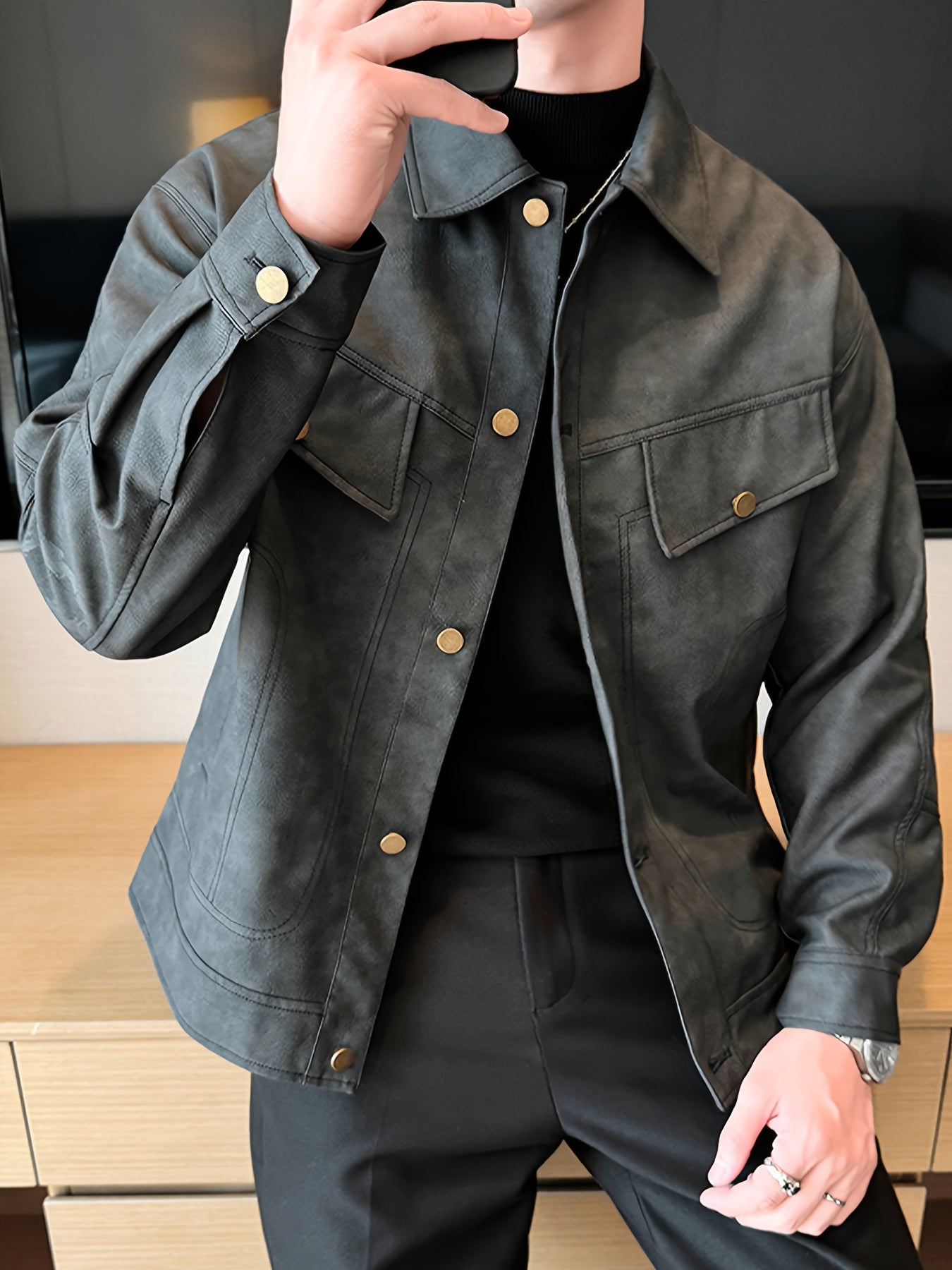 Herenjas Kunstleder Biker Stijl Trendy Casual - StudioMarella