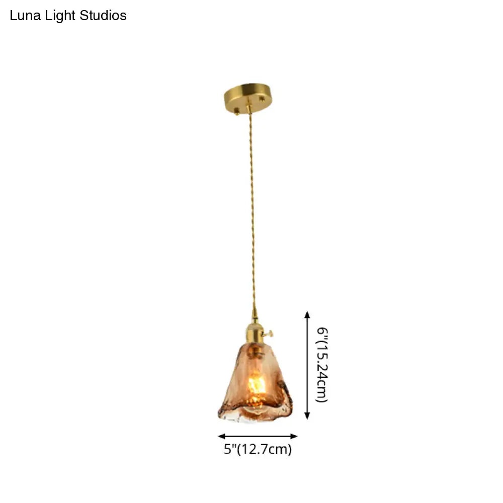 Vintage Hanglamp met Kegelkap in Glas – Messing/Koper Armatuur voor Woonkamer & Eetkamer