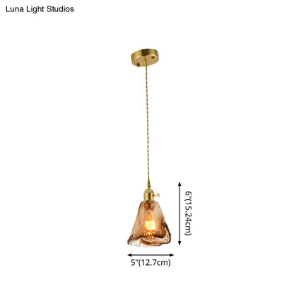 Vintage Hanglamp met Kegelkap in Glas – Messing/Koper Armatuur voor Woonkamer & Eetkamer