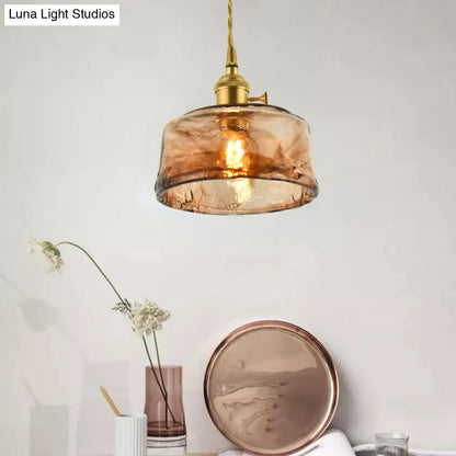 Vintage Hanglamp met Kegelkap in Glas – Messing/Koper Armatuur voor Woonkamer & Eetkamer