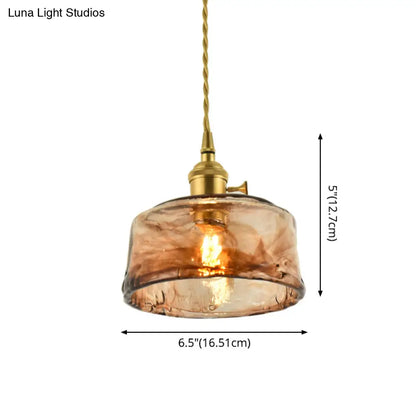 Vintage Hanglamp met Kegelkap in Glas – Messing/Koper Armatuur voor Woonkamer & Eetkamer