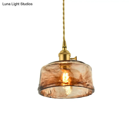Vintage Hanglamp met Kegelkap in Glas – Messing/Koper Armatuur voor Woonkamer & Eetkamer