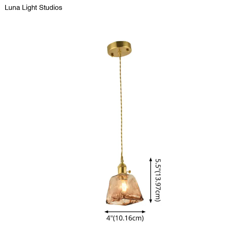 Vintage Hanglamp met Kegelkap in Glas – Messing/Koper Armatuur voor Woonkamer & Eetkamer