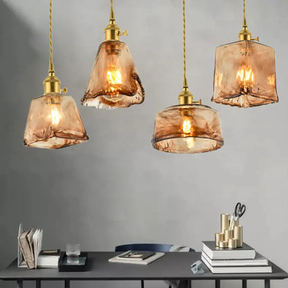 Vintage Hanglamp met Kegelkap in Glas – Messing/Koper Armatuur voor Woonkamer & Eetkamer