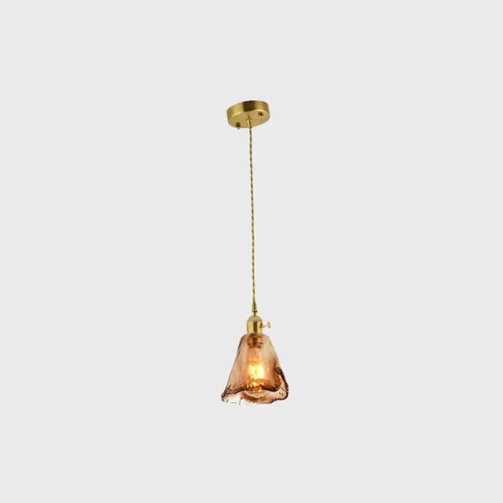 Vintage Hanglamp met Kegelkap in Glas – Messing/Koper Armatuur voor Woonkamer & Eetkamer