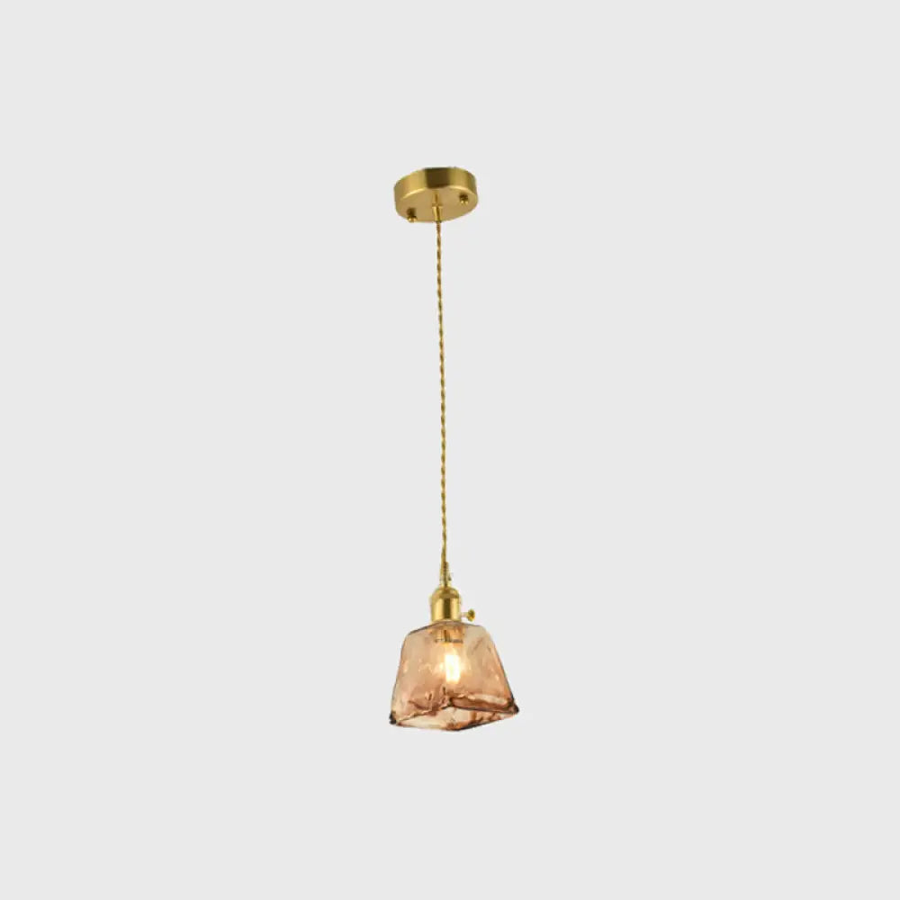 Vintage Hanglamp met Kegelkap in Glas – Messing/Koper Armatuur voor Woonkamer & Eetkamer