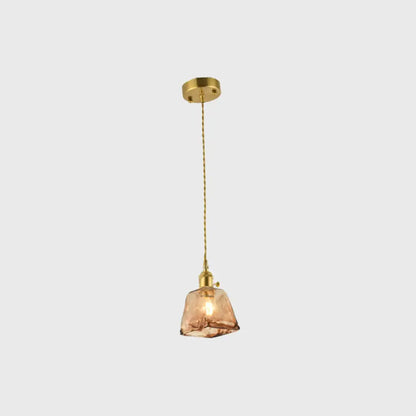 Vintage Hanglamp met Kegelkap in Glas – Messing/Koper Armatuur voor Woonkamer & Eetkamer