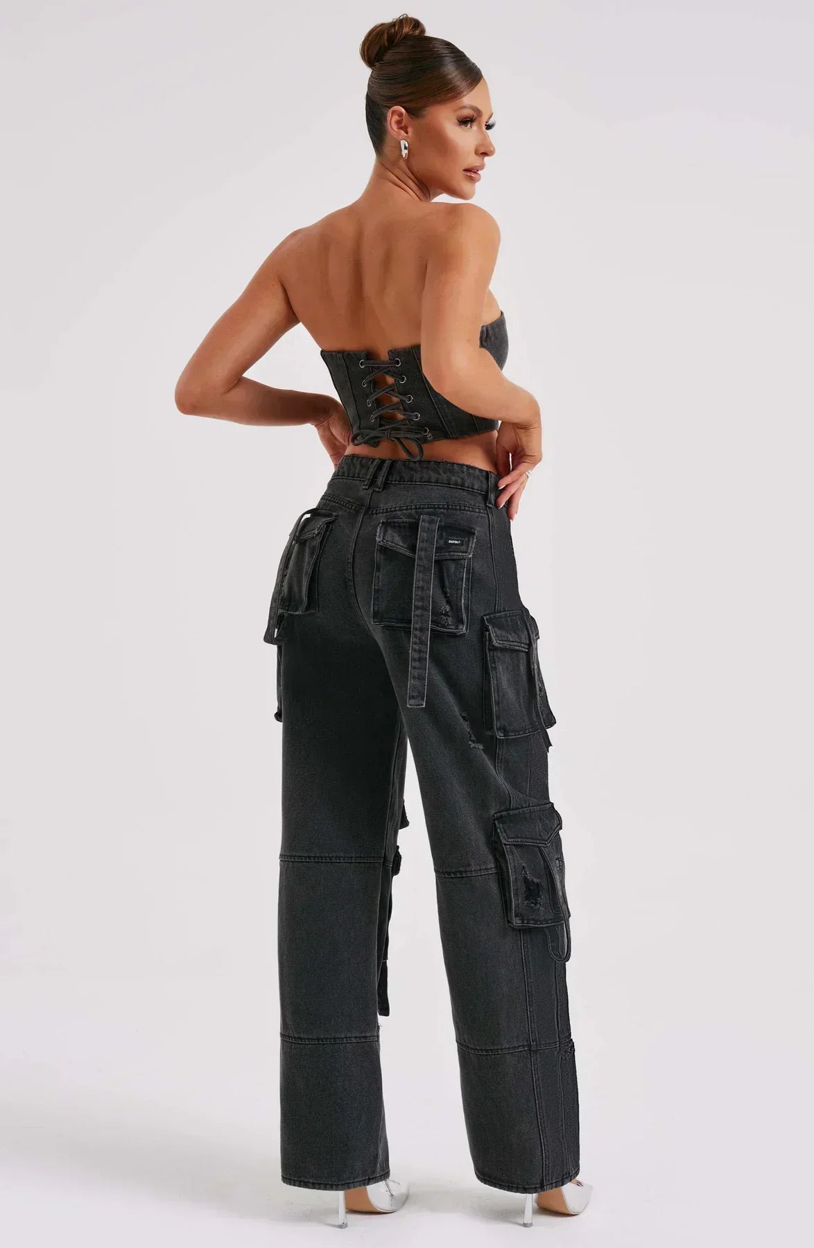 Tweedelige Denim Set - Korset en Cargo Broek voor Vrouw