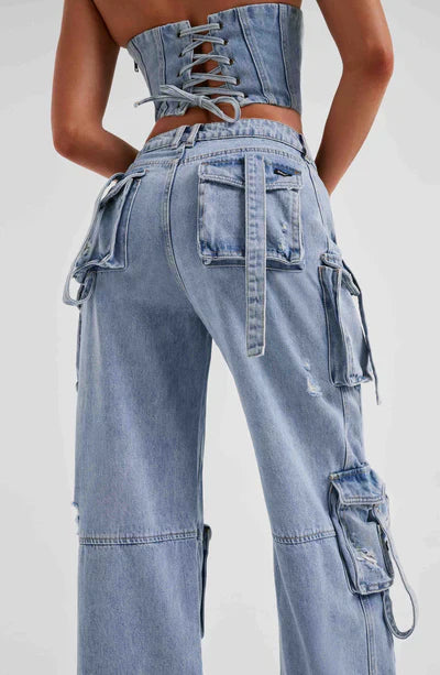 Dames Leer Cargo Broek Comfortabel Zwart
