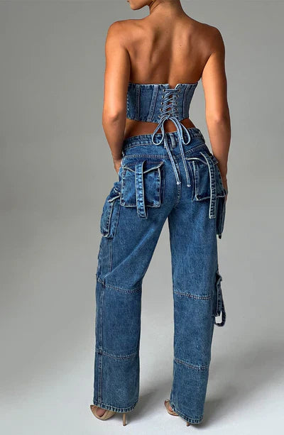 Dames Leer Cargo Broek Comfortabel Zwart