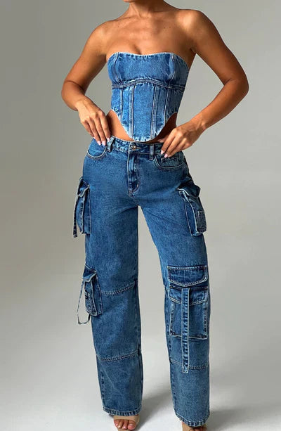 Dames Leer Cargo Broek Comfortabel Zwart